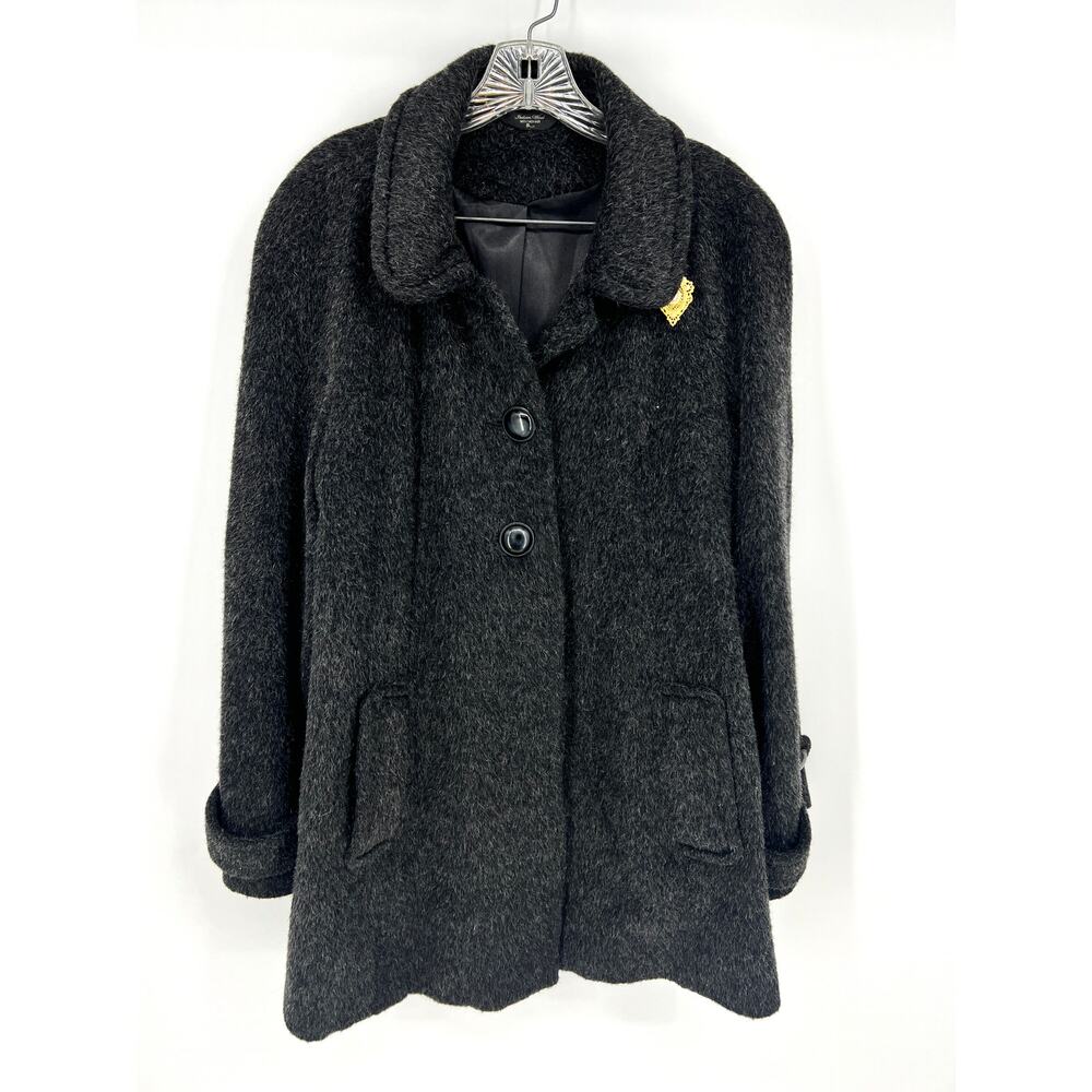 BHS Womens Wool Charcoal Swing Coat Lined Brooch Pockets Button Up U.S. Size 20